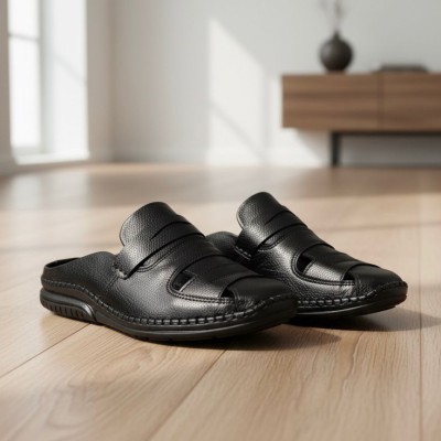 Genuine Leather Premium Sacchi Half Shoes - Black