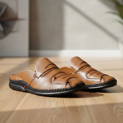 Genuine Leather Premium Sacchi Half Shoes - Mustard