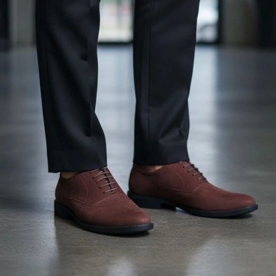Suede Leather Oxford Shoes - Chocolate
