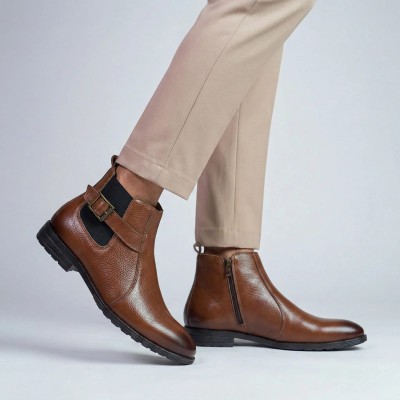 Genuine Leather Men's Chelsea Boot - Mustard