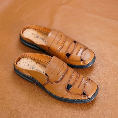 Genuine Leather Premium Sacchi Half Shoes - Mustard